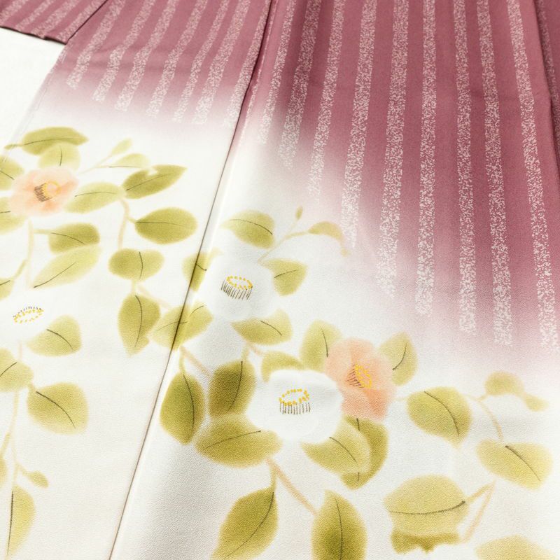 訪問着 良品 しつけ糸付き もみじ染 丹後ちりめん 正絹 花柄 袷仕立て 身丈159.5cm 裄丈65cm リサイクル着物 着物 紫・藤色_画像5