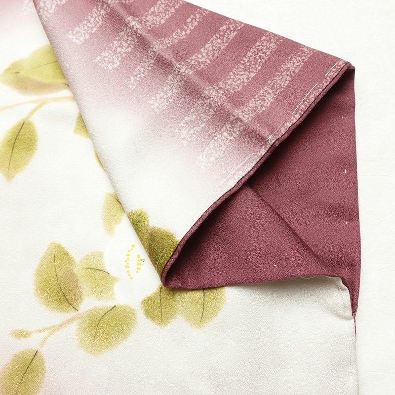 訪問着 良品 しつけ糸付き もみじ染 丹後ちりめん 正絹 花柄 袷仕立て 身丈159.5cm 裄丈65cm リサイクル着物 着物 紫・藤色_画像15