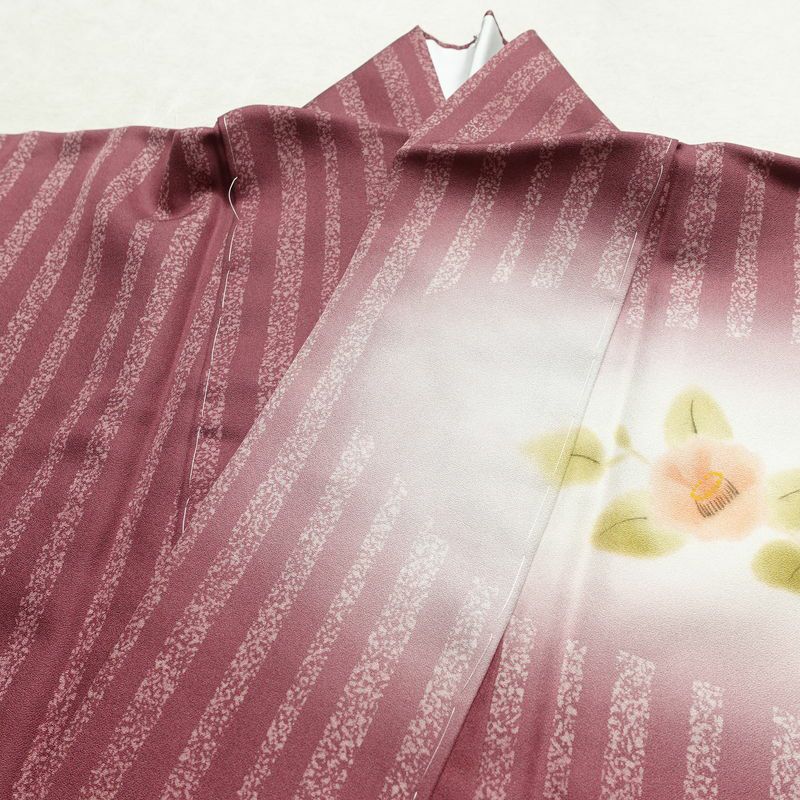 訪問着 良品 しつけ糸付き もみじ染 丹後ちりめん 正絹 花柄 袷仕立て 身丈159.5cm 裄丈65cm リサイクル着物 着物 紫・藤色_画像17