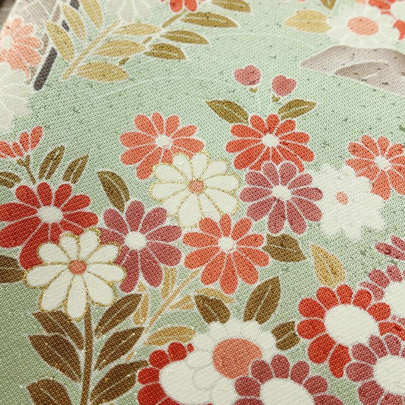 訪問着 良品 金駒刺繍 一つ紋付き 正絹 風景柄 袷仕立て 身丈165.5cm 裄丈68cm リサイクル着物 着物 箔 入学式 卒業式 七五三 お宮参り フォーマル 緑・うぐいす色_画像11