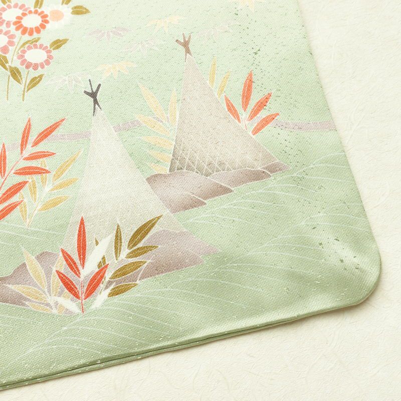 訪問着 良品 金駒刺繍 一つ紋付き 正絹 風景柄 袷仕立て 身丈165.5cm 裄丈68cm リサイクル着物 着物 箔 入学式 卒業式 七五三 お宮参り フォーマル 緑・うぐいす色_画像15