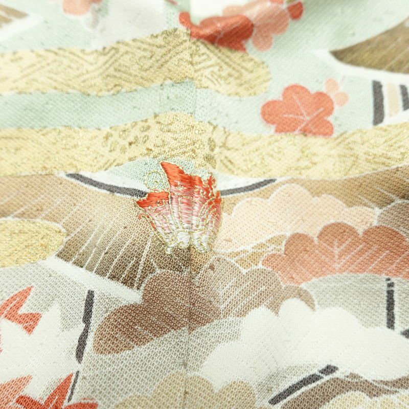 訪問着 良品 金駒刺繍 一つ紋付き 正絹 風景柄 袷仕立て 身丈165.5cm 裄丈68cm リサイクル着物 着物 箔 入学式 卒業式 七五三 お宮参り フォーマル 緑・うぐいす色_画像21