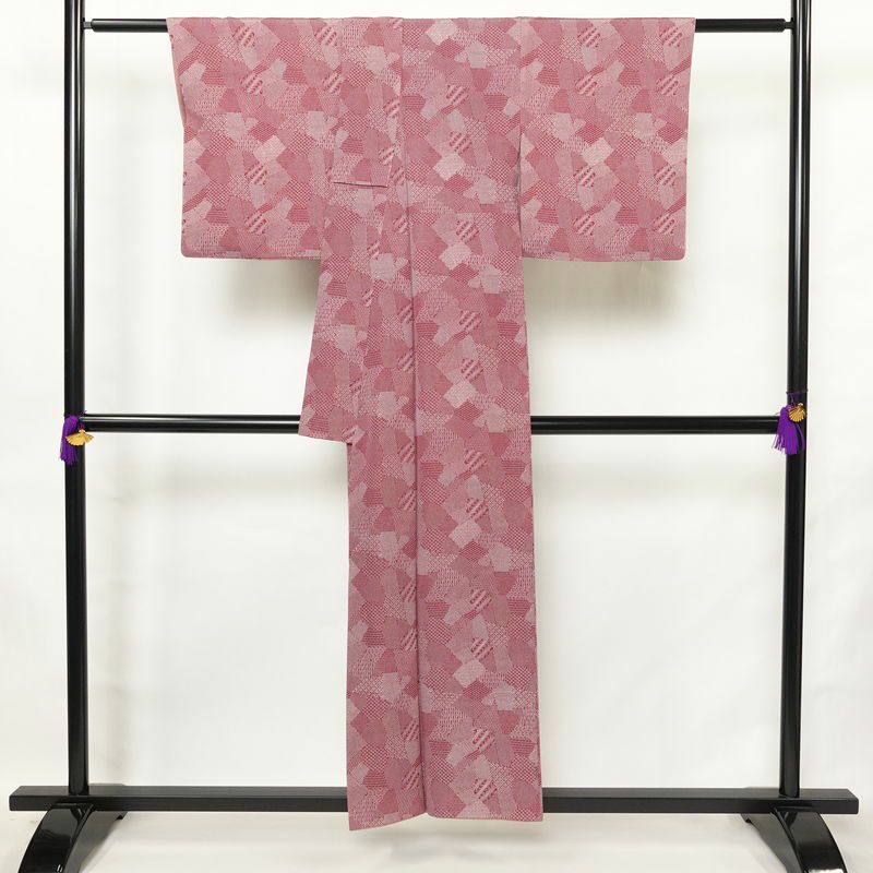 小紋 正絹 古典柄 袷仕立て 身丈152.5cm 裄丈65cm リサイクル着物 着物 紫・藤色_画像2