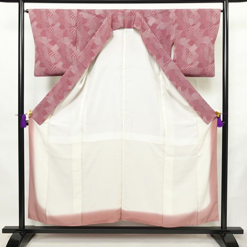 小紋 正絹 古典柄 袷仕立て 身丈152.5cm 裄丈65cm リサイクル着物 着物 紫・藤色_画像3