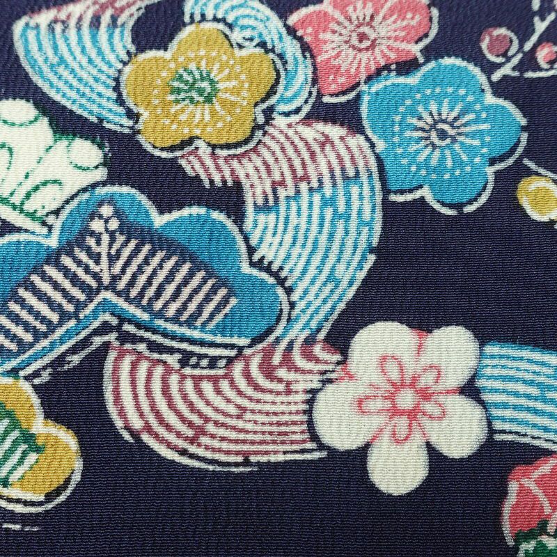 小紋 縮緬 正絹 花柄 袷仕立て 身丈161.5cm 裄丈67.5cm リサイクル着物 着物 青・紺_画像7