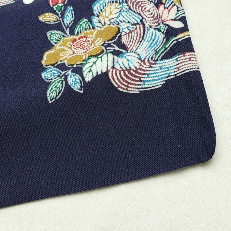 小紋 縮緬 正絹 花柄 袷仕立て 身丈161.5cm 裄丈67.5cm リサイクル着物 着物 青・紺_画像13