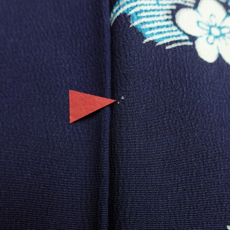 小紋 縮緬 正絹 花柄 袷仕立て 身丈161.5cm 裄丈67.5cm リサイクル着物 着物 青・紺_画像17