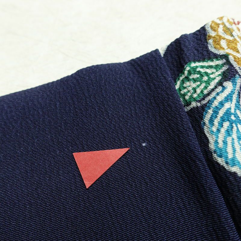 小紋 縮緬 正絹 花柄 袷仕立て 身丈161.5cm 裄丈67.5cm リサイクル着物 着物 青・紺_画像18