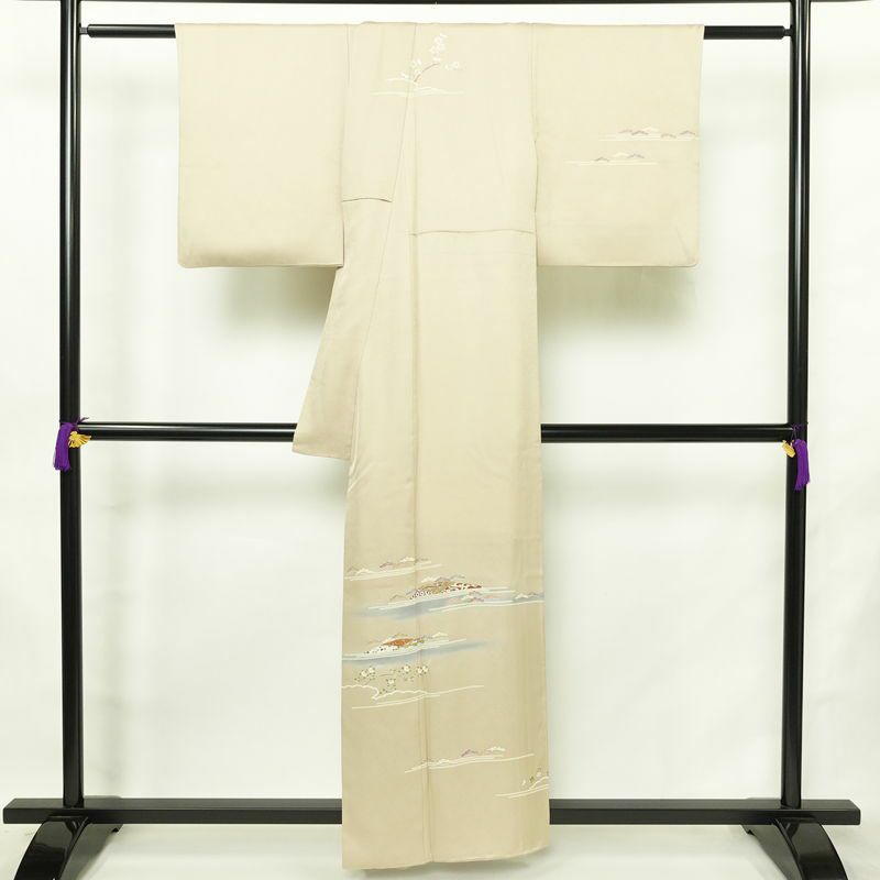 訪問着 良品 正絹 古典柄 袷仕立て 身丈157.5cm 裄丈64.5cm リサイクル着物 着物 箔 金彩 入学式 卒業式 七五三 お宮参り フォーマル 上品 ベージュ_画像2