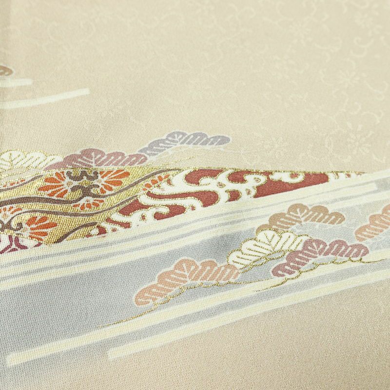 訪問着 良品 正絹 古典柄 袷仕立て 身丈157.5cm 裄丈64.5cm リサイクル着物 着物 箔 金彩 入学式 卒業式 七五三 お宮参り フォーマル 上品 ベージュ_画像9