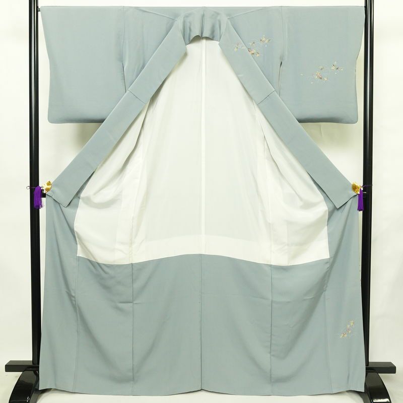 訪問着 良品 落款入り 縮緬 正絹 人物・動物柄 袷仕立て 身丈167.5cm 裄丈67cm リサイクル着物 着物 入学式 卒業式 七五三 お宮参り フォーマル 青・紺_画像3