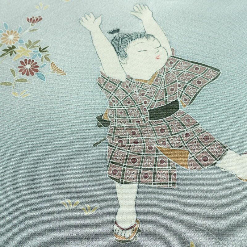 訪問着 良品 落款入り 縮緬 正絹 人物・動物柄 袷仕立て 身丈167.5cm 裄丈67cm リサイクル着物 着物 入学式 卒業式 七五三 お宮参り フォーマル 青・紺_画像10