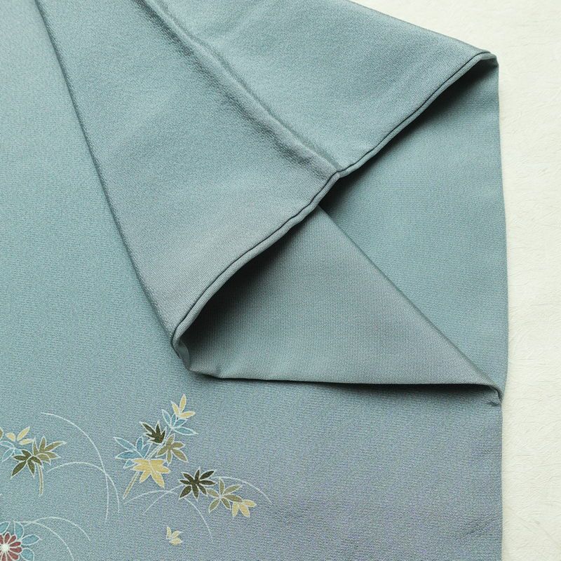 訪問着 良品 落款入り 縮緬 正絹 人物・動物柄 袷仕立て 身丈167.5cm 裄丈67cm リサイクル着物 着物 入学式 卒業式 七五三 お宮参り フォーマル 青・紺_画像15