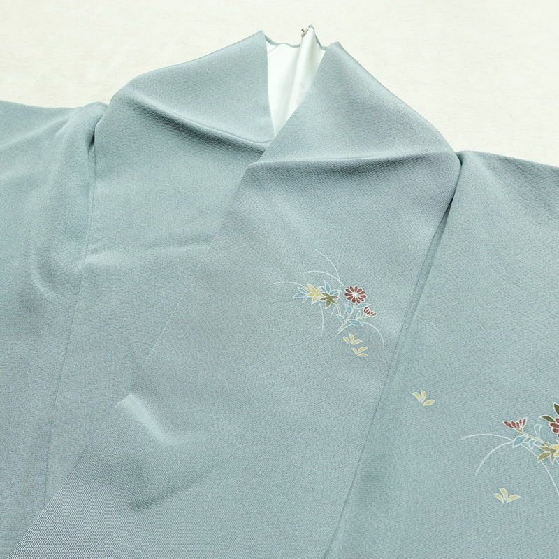 訪問着 良品 落款入り 縮緬 正絹 人物・動物柄 袷仕立て 身丈167.5cm 裄丈67cm リサイクル着物 着物 入学式 卒業式 七五三 お宮参り フォーマル 青・紺_画像17