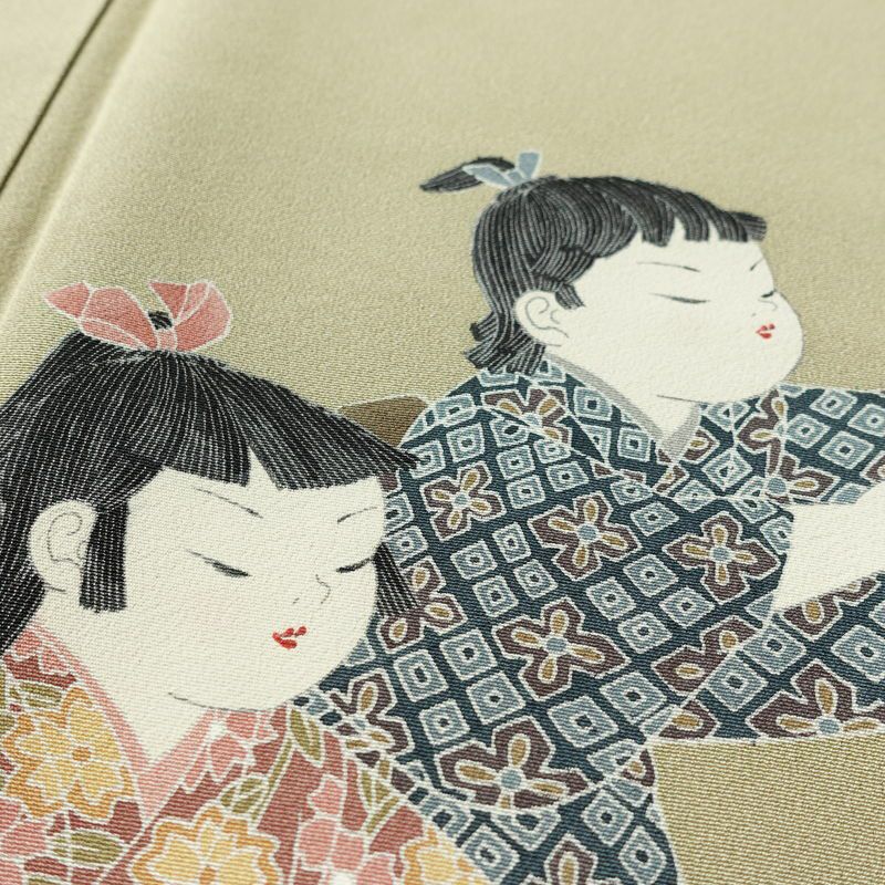 訪問着 良品 関口遼一 十日町友禅 落款入り 縮緬 正絹 人物・動物柄 袷仕立て 身丈156cm 裄丈66cm リサイクル着物 着物 入学式 卒業式 七五三 お宮参り フォーマル ベージュ_画像7