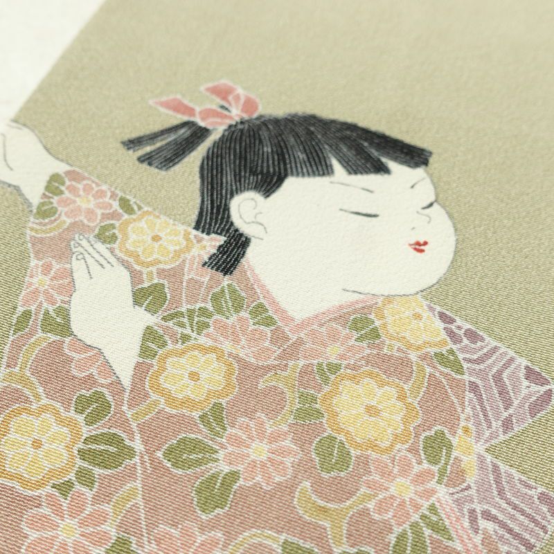 訪問着 良品 関口遼一 十日町友禅 落款入り 縮緬 正絹 人物・動物柄 袷仕立て 身丈156cm 裄丈66cm リサイクル着物 着物 入学式 卒業式 七五三 お宮参り フォーマル ベージュ_画像9