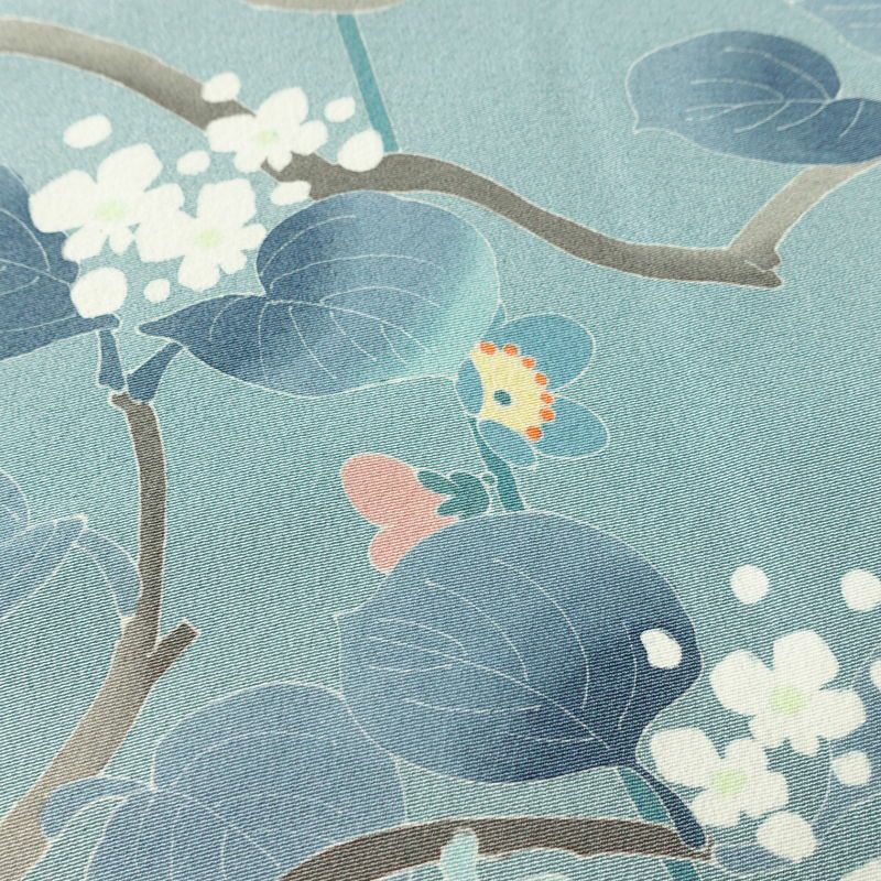 訪問着 落款入り 縮緬 一つ紋付き 正絹 花柄 袷仕立て 身丈150cm 裄丈63cm リサイクル着物 着物 共八掛 入学式 卒業式 七五三 お宮参り フォーマル 青・紺_画像8