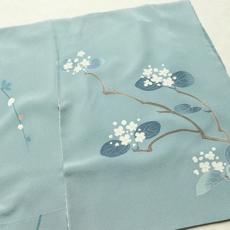 訪問着 落款入り 縮緬 一つ紋付き 正絹 花柄 袷仕立て 身丈150cm 裄丈63cm リサイクル着物 着物 共八掛 入学式 卒業式 七五三 お宮参り フォーマル 青・紺_画像15
