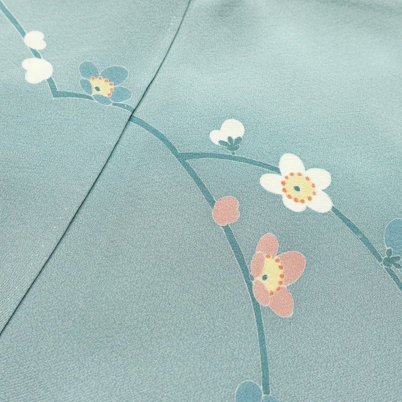 訪問着 落款入り 縮緬 一つ紋付き 正絹 花柄 袷仕立て 身丈150cm 裄丈63cm リサイクル着物 着物 共八掛 入学式 卒業式 七五三 お宮参り フォーマル 青・紺_画像19