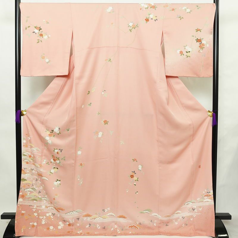 訪問着 美品 落款入り 正絹 花柄 袷仕立て 身丈170.5cm 裄丈68cm リサイクル着物 着物 箔 入学式 卒業式 七五三 お宮参り フォーマル ピンク_画像1