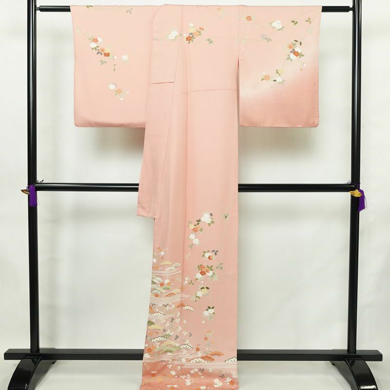 訪問着 美品 落款入り 正絹 花柄 袷仕立て 身丈170.5cm 裄丈68cm リサイクル着物 着物 箔 入学式 卒業式 七五三 お宮参り フォーマル ピンク_画像2