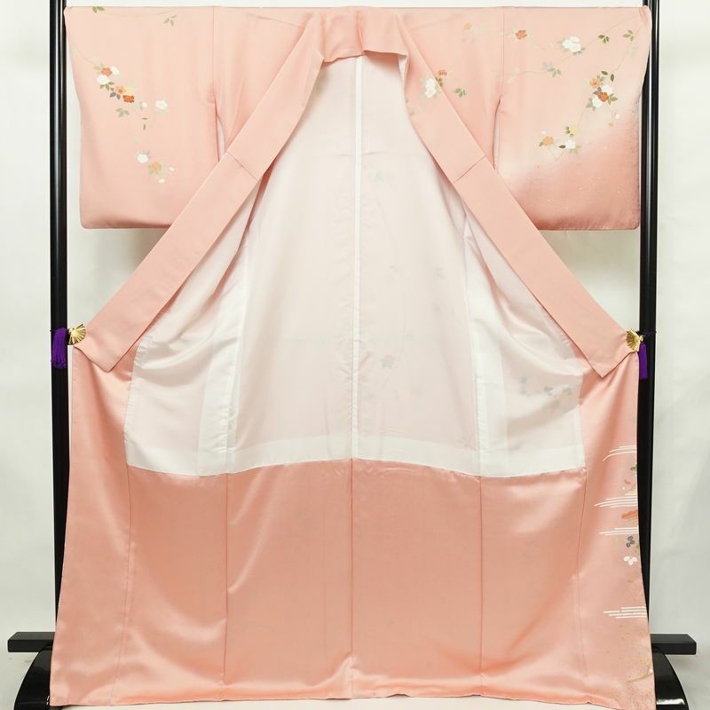 訪問着 美品 落款入り 正絹 花柄 袷仕立て 身丈170.5cm 裄丈68cm リサイクル着物 着物 箔 入学式 卒業式 七五三 お宮参り フォーマル ピンク_画像3