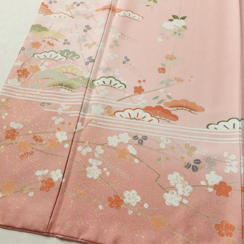 訪問着 美品 落款入り 正絹 花柄 袷仕立て 身丈170.5cm 裄丈68cm リサイクル着物 着物 箔 入学式 卒業式 七五三 お宮参り フォーマル ピンク_画像4