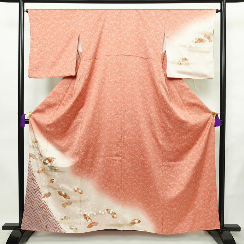 付け下げ 良品 金駒刺繍 正絹 古典柄 袷仕立て 身丈159cm 裄丈65cm リサイクル着物 着物 箔 共八掛 金彩 入学式 卒業式 七五三 お宮参り フォーマル ピンク_画像1