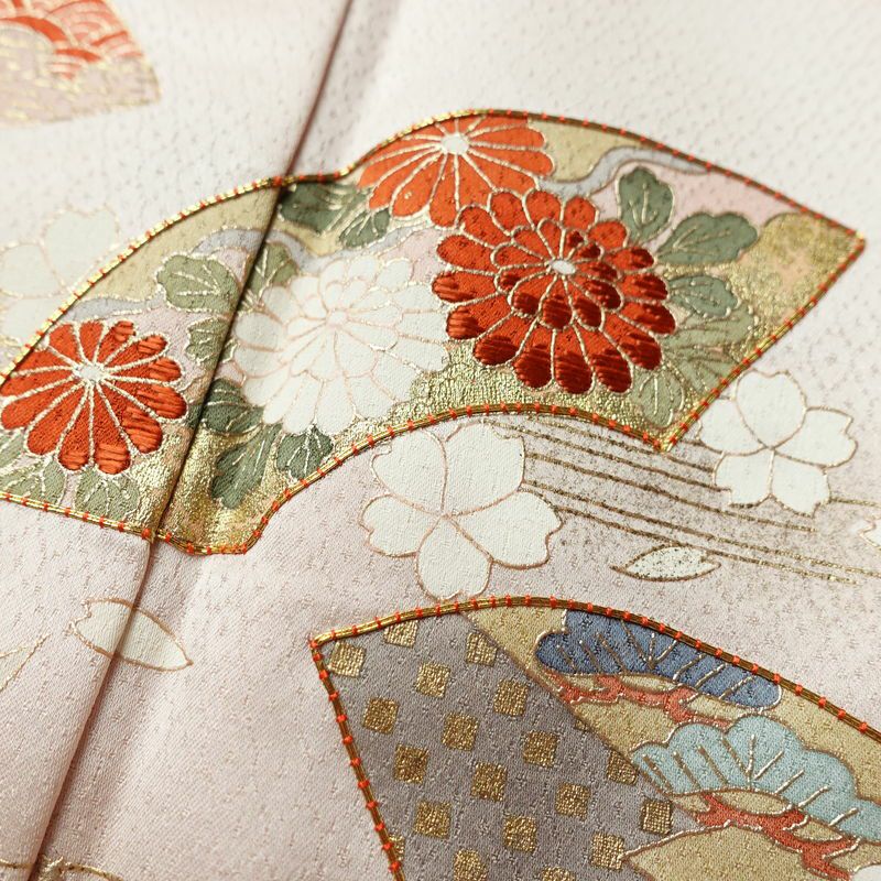 付け下げ 良品 金駒刺繍 正絹 古典柄 袷仕立て 身丈159cm 裄丈65cm リサイクル着物 着物 箔 共八掛 金彩 入学式 卒業式 七五三 お宮参り フォーマル ピンク_画像7