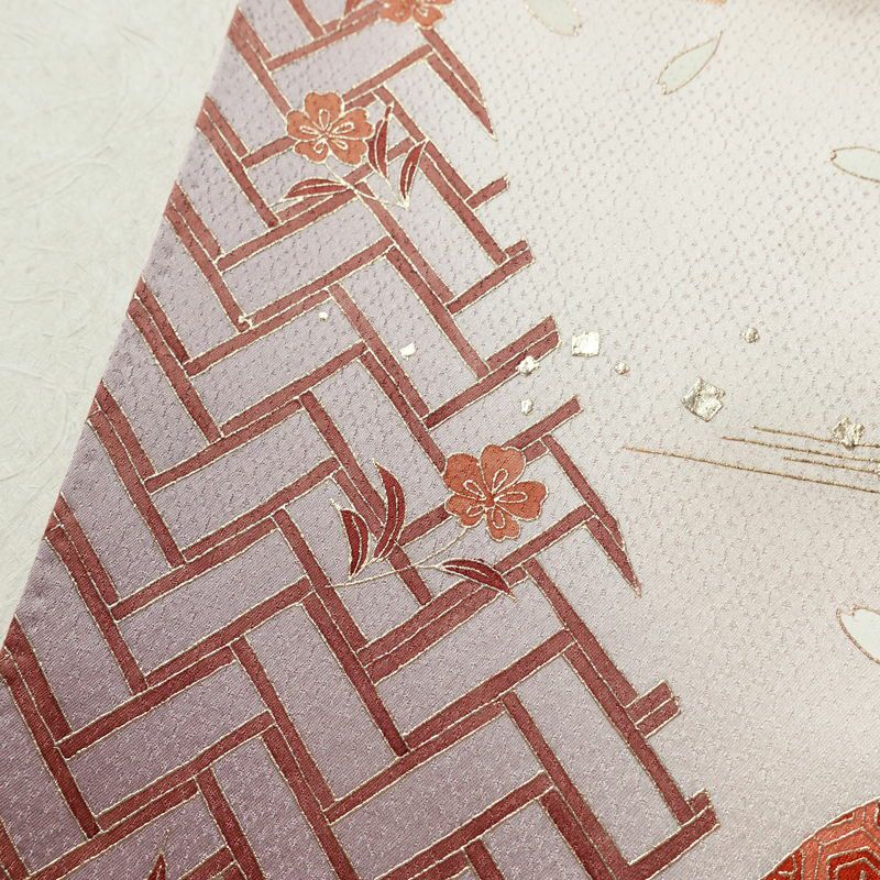 付け下げ 良品 金駒刺繍 正絹 古典柄 袷仕立て 身丈159cm 裄丈65cm リサイクル着物 着物 箔 共八掛 金彩 入学式 卒業式 七五三 お宮参り フォーマル ピンク_画像10