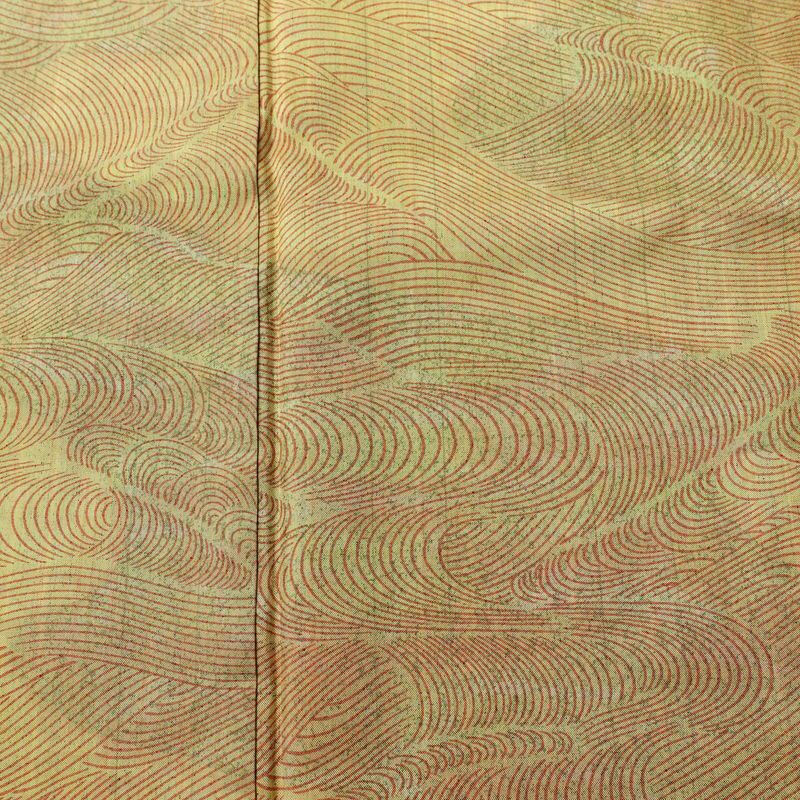 小紋 付下小紋 正絹 流水・波柄 袷仕立て 身丈155.5cm 裄丈64.5cm リサイクル着物 着物 黄・黄土色_画像6