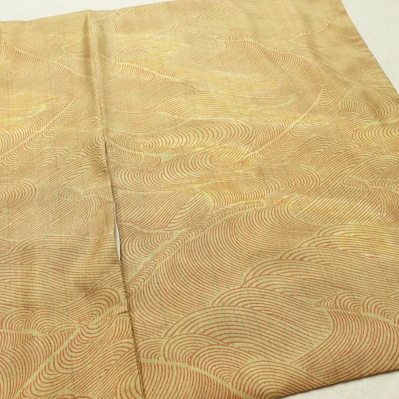 小紋 付下小紋 正絹 流水・波柄 袷仕立て 身丈155.5cm 裄丈64.5cm リサイクル着物 着物 黄・黄土色_画像14