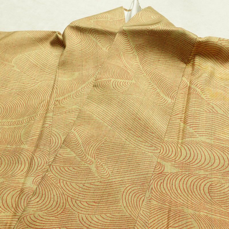 小紋 付下小紋 正絹 流水・波柄 袷仕立て 身丈155.5cm 裄丈64.5cm リサイクル着物 着物 黄・黄土色_画像17