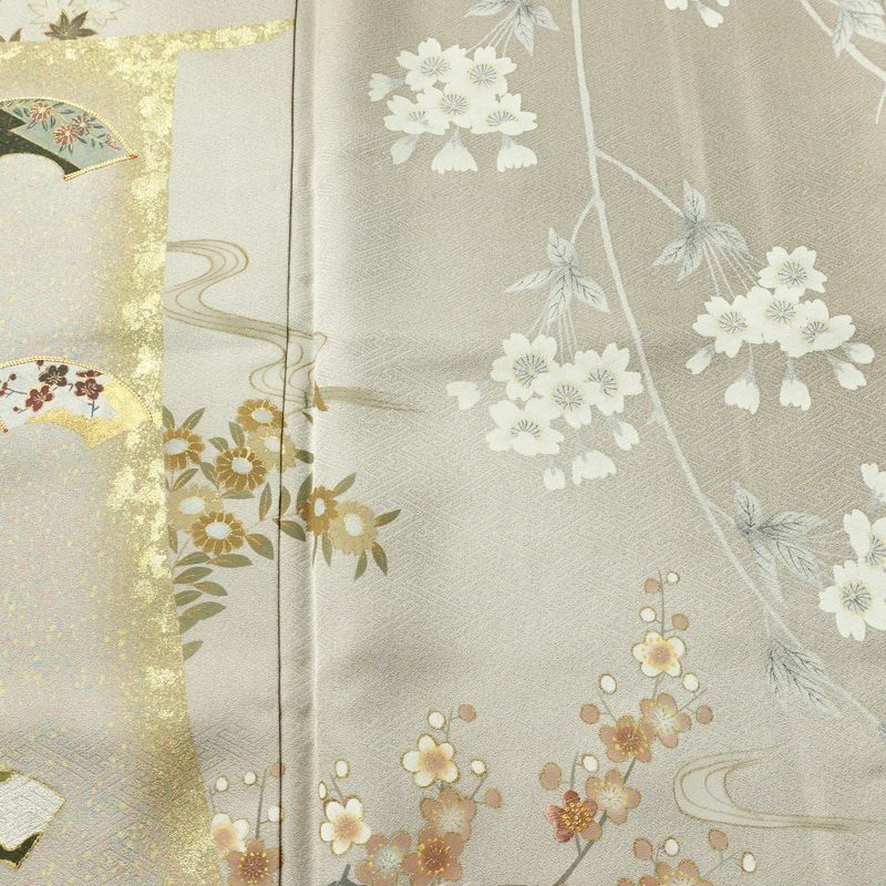 訪問着 金駒刺繍 一つ紋付き 正絹 古典柄 袷仕立て 身丈160cm 裄丈62.5cm リサイクル着物 着物 刺繍 箔 入学式 卒業式 七五三 お宮参り フォーマル グレージュ グレー_画像6