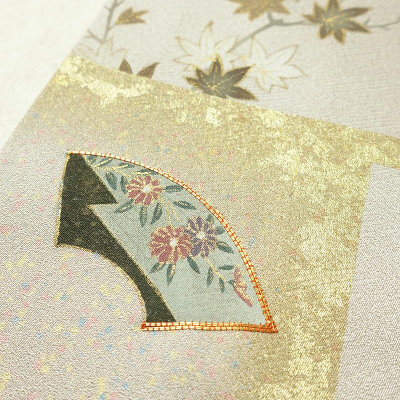 訪問着 金駒刺繍 一つ紋付き 正絹 古典柄 袷仕立て 身丈160cm 裄丈62.5cm リサイクル着物 着物 刺繍 箔 入学式 卒業式 七五三 お宮参り フォーマル グレージュ グレー_画像7