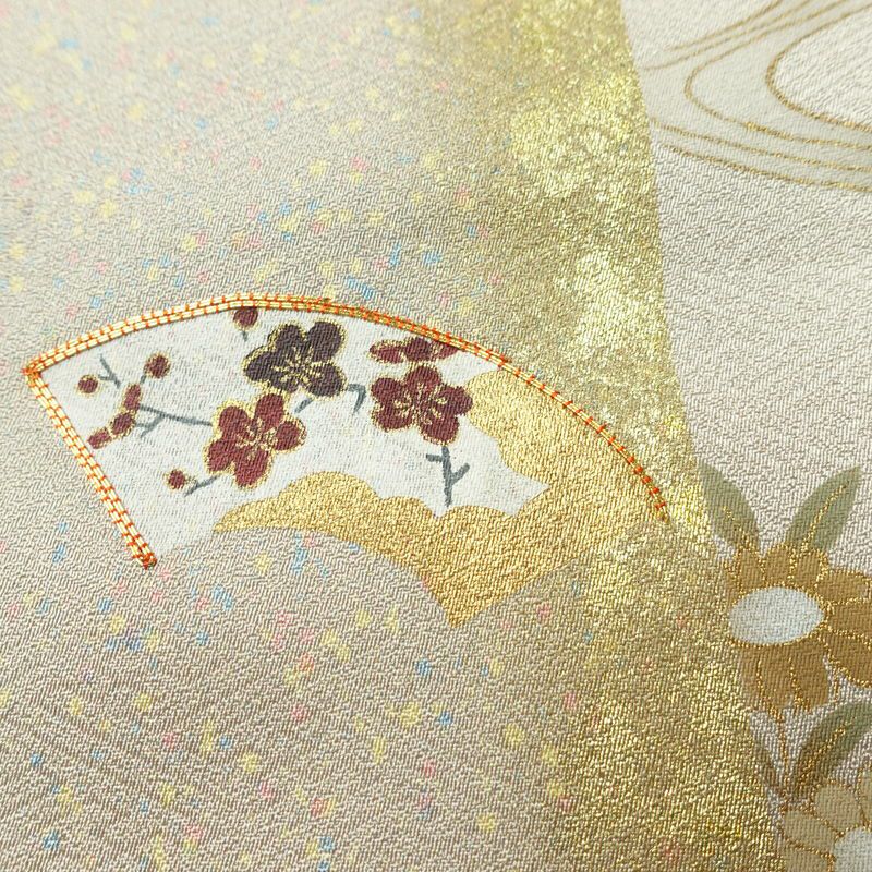 訪問着 金駒刺繍 一つ紋付き 正絹 古典柄 袷仕立て 身丈160cm 裄丈62.5cm リサイクル着物 着物 刺繍 箔 入学式 卒業式 七五三 お宮参り フォーマル グレージュ グレー_画像8