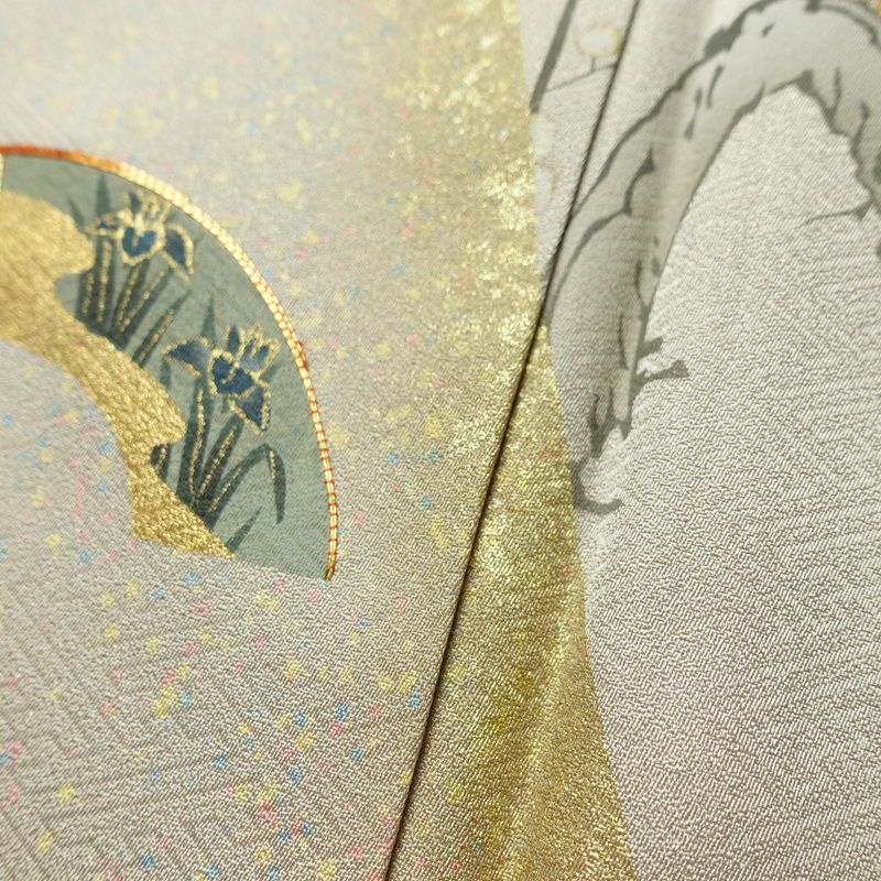 訪問着 金駒刺繍 一つ紋付き 正絹 古典柄 袷仕立て 身丈160cm 裄丈62.5cm リサイクル着物 着物 刺繍 箔 入学式 卒業式 七五三 お宮参り フォーマル グレージュ グレー_画像10