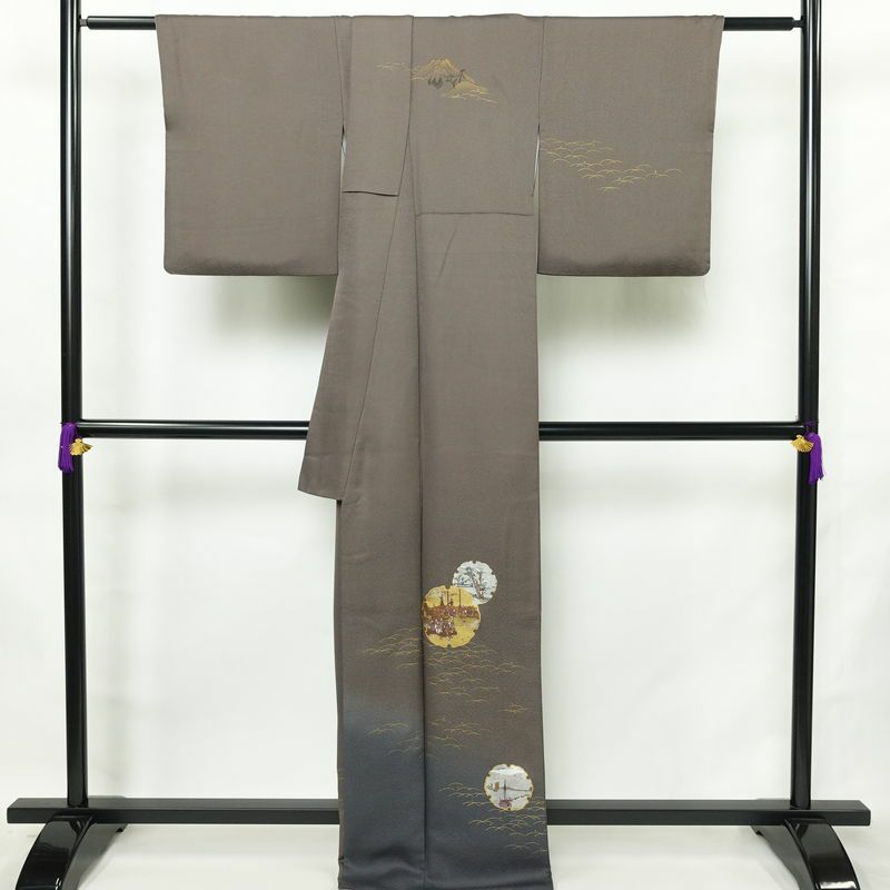 訪問着 美品 正絹 風景柄 袷仕立て 身丈167cm 裄丈67cm リサイクル着物 着物 箔 金彩 入学式 卒業式 七五三 フォーマル 茶_画像2