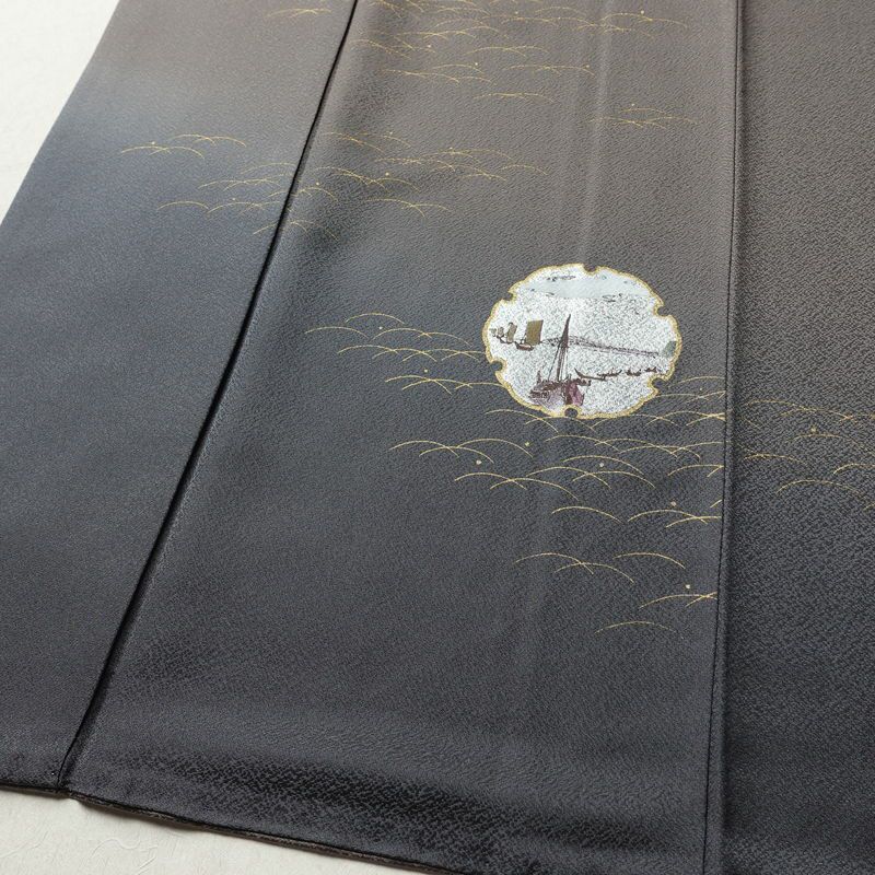 訪問着 美品 正絹 風景柄 袷仕立て 身丈167cm 裄丈67cm リサイクル着物 着物 箔 金彩 入学式 卒業式 七五三 フォーマル 茶_画像4