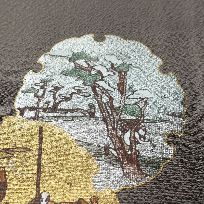 訪問着 美品 正絹 風景柄 袷仕立て 身丈167cm 裄丈67cm リサイクル着物 着物 箔 金彩 入学式 卒業式 七五三 フォーマル 茶_画像8