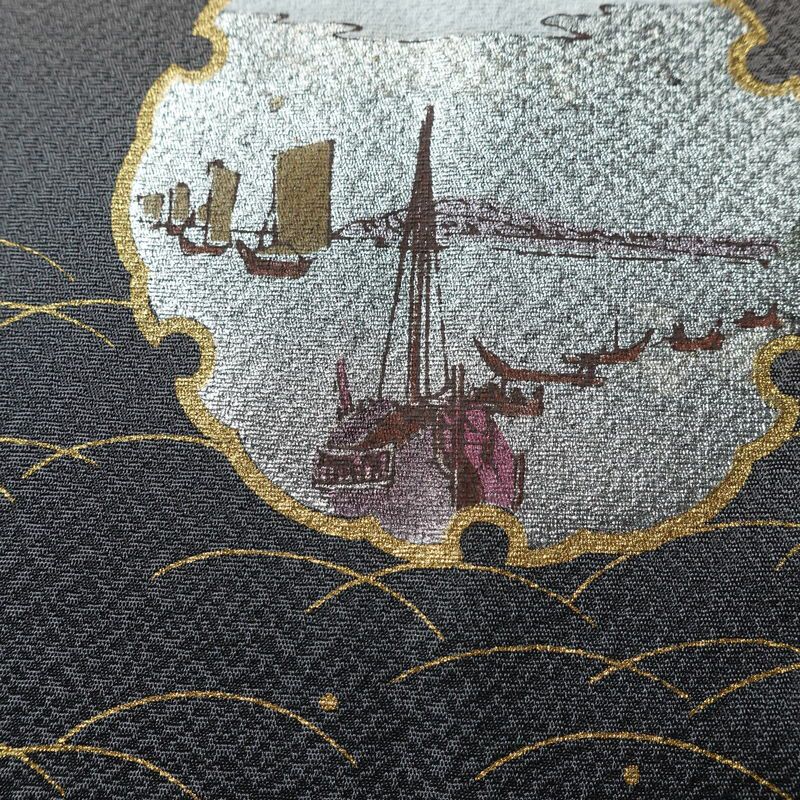 訪問着 美品 正絹 風景柄 袷仕立て 身丈167cm 裄丈67cm リサイクル着物 着物 箔 金彩 入学式 卒業式 七五三 フォーマル 茶_画像11