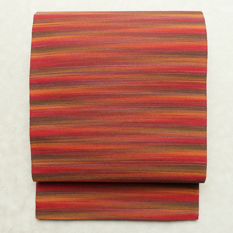 名古屋帯 六通柄 良品 正絹 縞柄・線柄 通し仕立て なごや帯 リサイクル帯 帯 カジュアル 多色使い_画像1