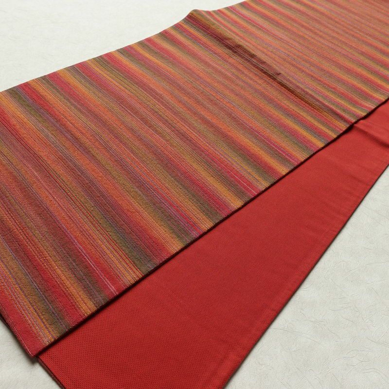 名古屋帯 六通柄 良品 正絹 縞柄・線柄 通し仕立て なごや帯 リサイクル帯 帯 カジュアル 多色使い_画像8