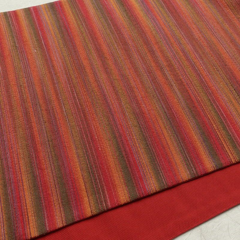 名古屋帯 六通柄 良品 正絹 縞柄・線柄 通し仕立て なごや帯 リサイクル帯 帯 カジュアル 多色使い_画像11