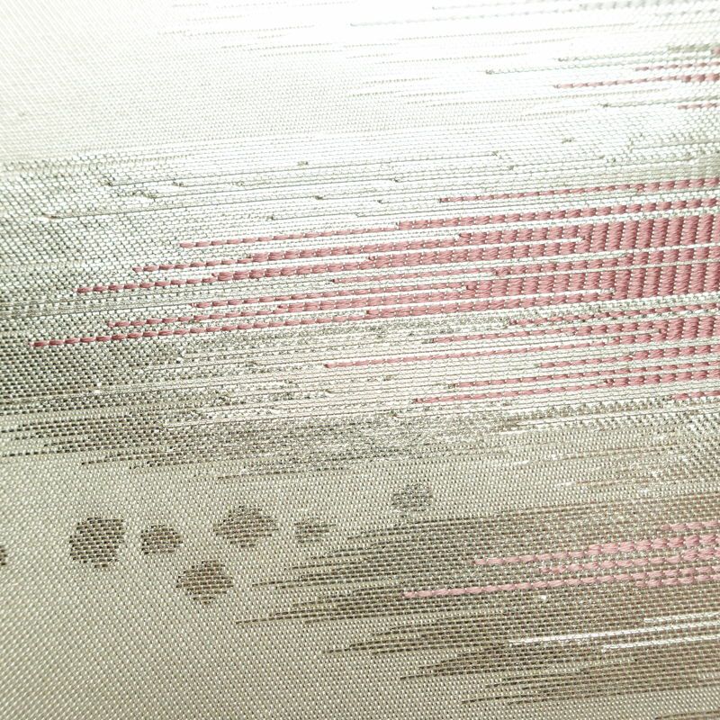 名古屋帯 六通柄 正絹 幾何学柄・抽象柄 名古屋仕立て なごや帯 リサイクル帯 帯 箔 金・銀_画像7