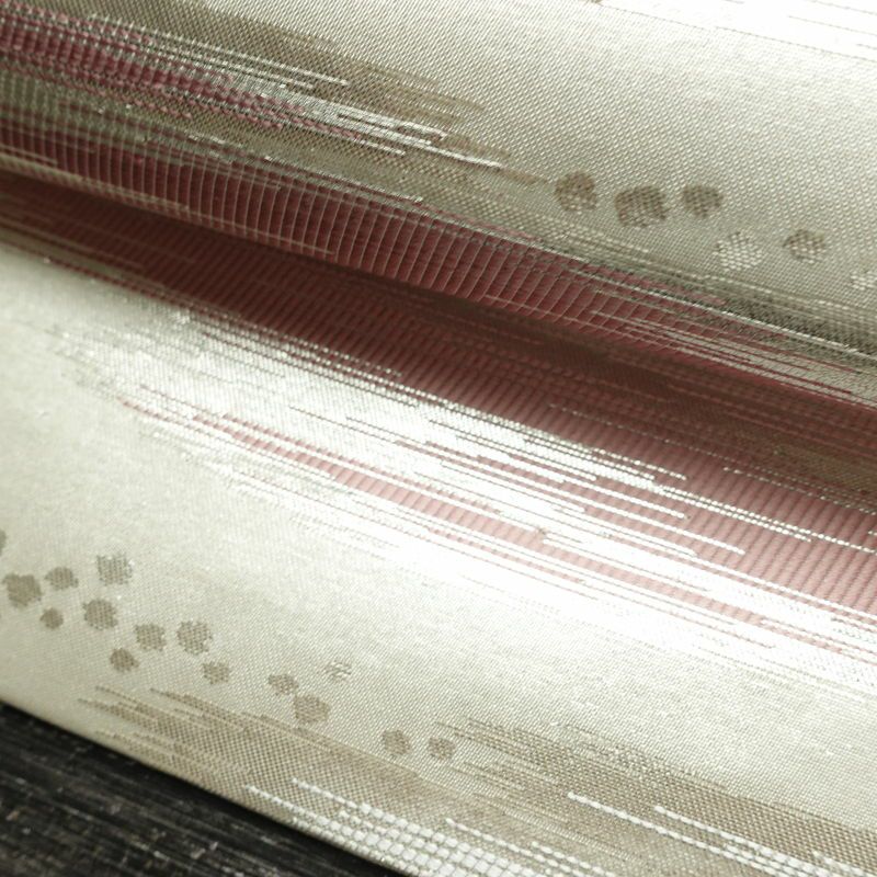 名古屋帯 六通柄 正絹 幾何学柄・抽象柄 名古屋仕立て なごや帯 リサイクル帯 帯 箔 金・銀_画像8