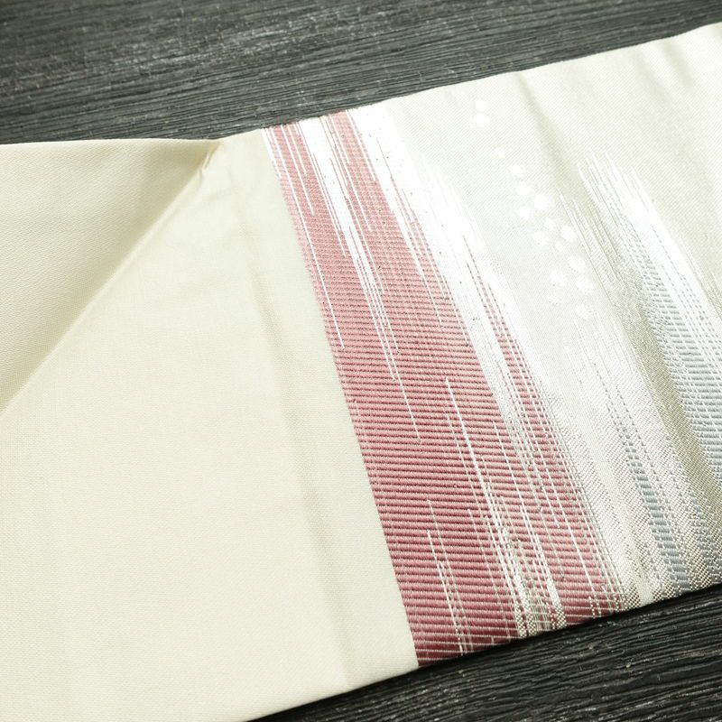 名古屋帯 六通柄 正絹 幾何学柄・抽象柄 名古屋仕立て なごや帯 リサイクル帯 帯 箔 金・銀_画像14