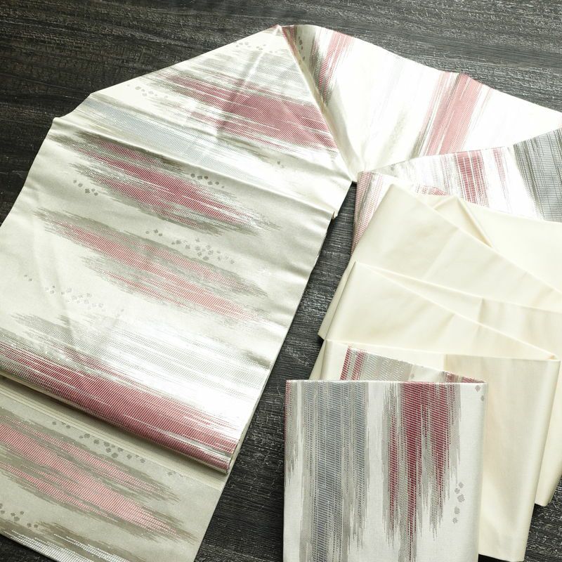 名古屋帯 六通柄 正絹 幾何学柄・抽象柄 名古屋仕立て なごや帯 リサイクル帯 帯 箔 金・銀_画像16