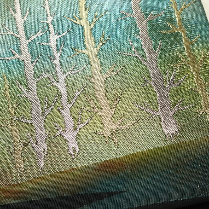 名古屋帯 太鼓柄 正絹 風景柄 名古屋仕立て なごや帯 リサイクル帯 帯 箔 黒_画像3