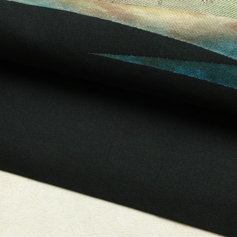 名古屋帯 太鼓柄 正絹 風景柄 名古屋仕立て なごや帯 リサイクル帯 帯 箔 黒_画像7